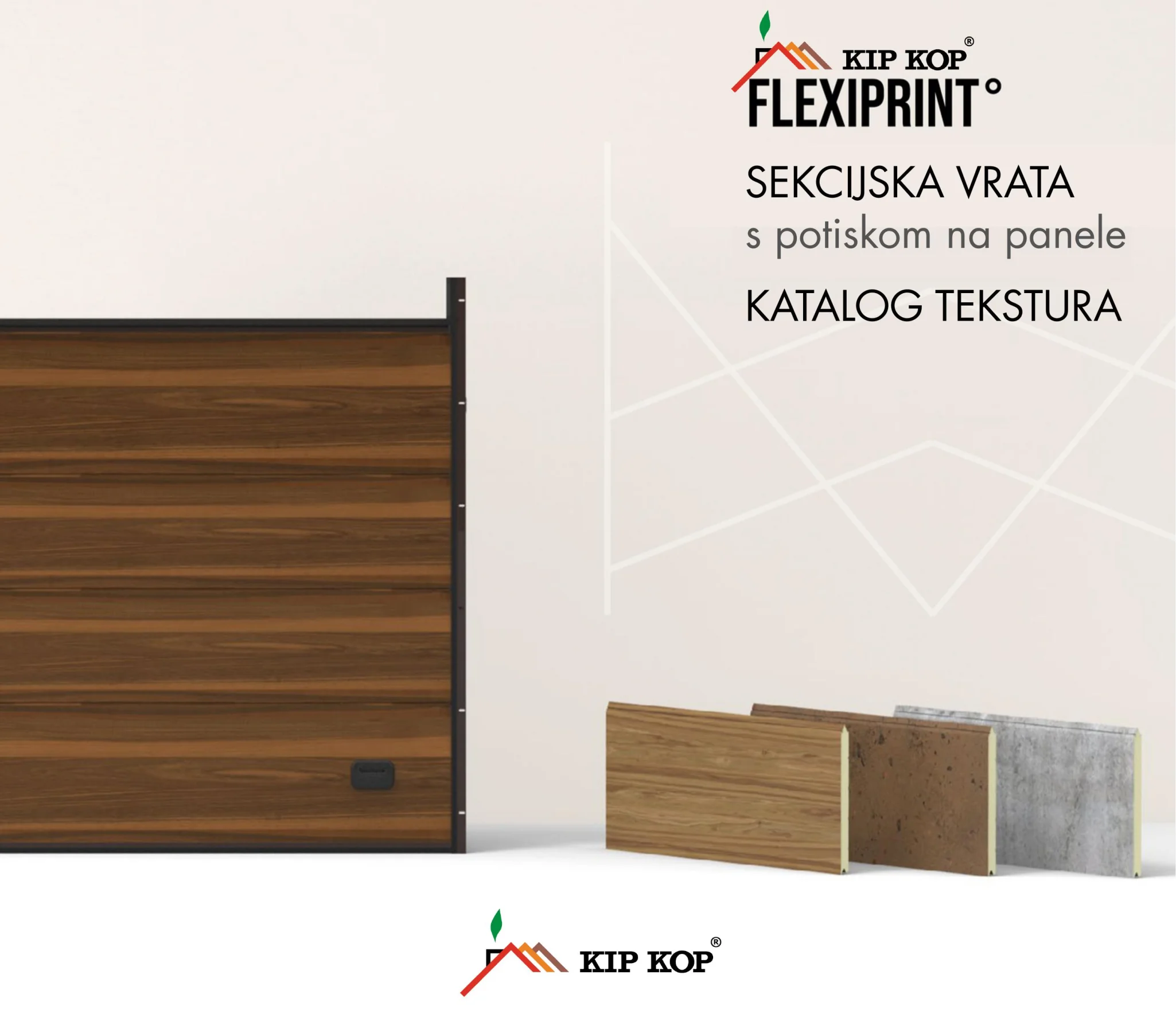 FlexiPrint sekcijska garažna vrata s tiskom i uzorci tekstura